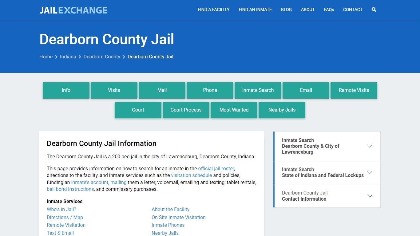 Dearborn County Jail, IN Inmate Search, Information